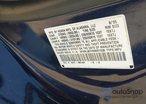 2006 Honda Odyssey Ex-L z USA, uszkodzony, nr VIN 5FNRL387X6B001538